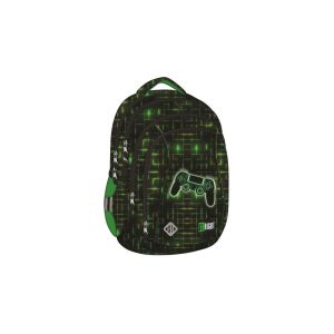 St.Right Neon Pad iskolatáska 4 rekesszel, fekete zöld neon mintával és gamepad mintával - Unipap