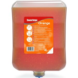 SCJP Swarfega Orange Heavy Duty ipari kézmosó közepesen makacs olajos, zsíros szennyeződésekre, kukoricacsutka őrleménnyel, narancs illat, erős tisztítóhatás: 4/5, Heavy Duty adagolóhoz, 4L patron 128571434 - Kéztisztító