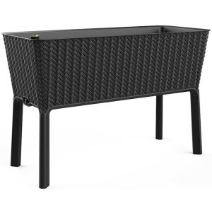 Cutie de flori Splendor din plastic, 120 l, răchită, ratan, antracit 128573702 - Ghivece de flori