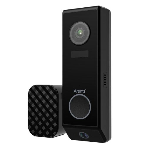 Интелигентен видео звънец Arenti P10, черен, преден изглед, безжичен, бутон за звънец