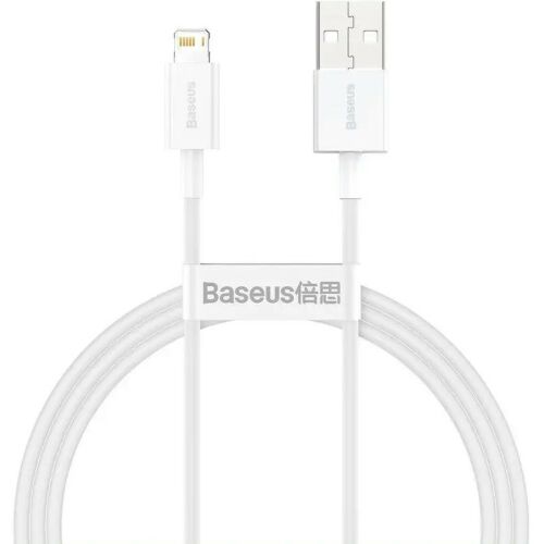 USB töltő- és adatkábel, Lightning, 100 cm, 2400 mA, törésgátlóval, gyorstöltés, PD, Baseus Superior, CALYS-A02, fehér 128587124