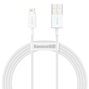 USB töltő- és adatkábel, Lightning, 150 cm, 2400 mA, törésgátlóval, gyorstöltés, PD, Baseus Superior, CALYS-B02, fehér 128587501 - Adatkábel