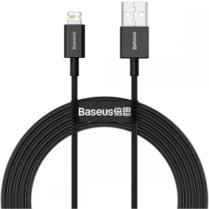 USB töltő- és adatkábel, Lightning, 200 cm, 2400 mA, törésgátlóval, gyorstöltés, PD, Baseus Superior, CALYS-C01, fekete 128587505 - Adatkábel