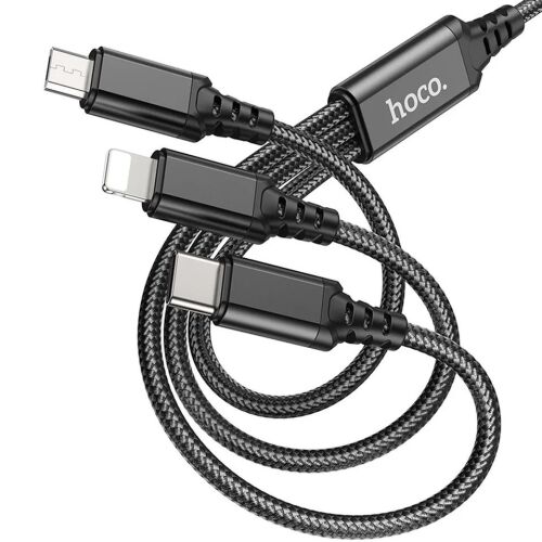 Hoco X76 Super 3 az 1-ben USB töltőkábel Type-C, Lightning és MicroUSB csatlakozókkal