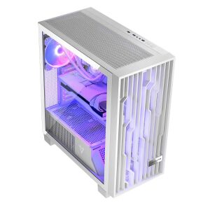 Vedere unghiulară a carcasei PC Modecom Volcano Perun Apex ARGB Albă cu iluminare RGB - Modecom