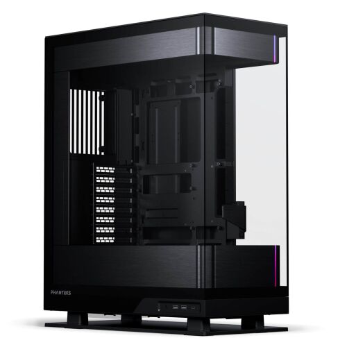 Szögletes nézet a Phanteks Evolv X2 Midi Tower PC házról edzett üveg oldallappal