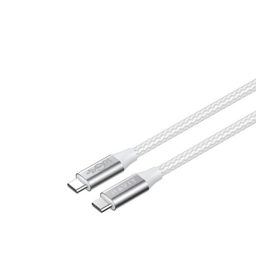 Szögletes nézet a Havit 1M USB-C kábelről, Fehér