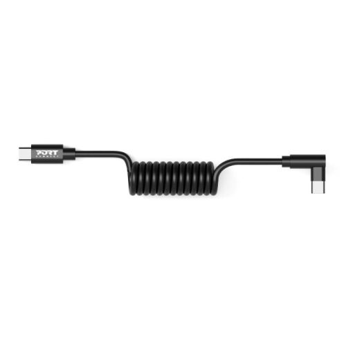 Port Designs Fekete USB-C - USB-C Spirál Kábel