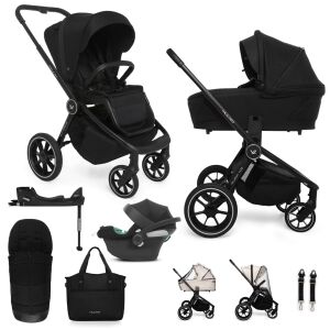 MUUVO Quick 4.0 Classic Black 2in1 Kinderwagen Set mit CYBEX Aton B2 i-Size Autositz und Basis, komplettes Reisesystem - Babys & Toddler