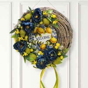 Csináld magad - "Citromos üdvözlet" - Vidám nyári kopogtató 24cm 128622351 - Koszorú