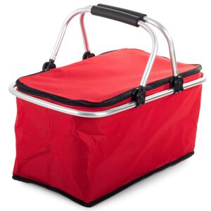 Rote isolierte Picknickkörbe mit Aluminiumrahmen und Griffen - Kühltaschen, Kühlakkus