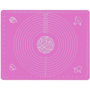 Rózsaszín szilikon gyúrólap mérőskálával és sütési ikonokkal. - Nyújtólap