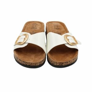 Damen-Slipper, weiß, mit goldener Schnalle, Perletti, 38 EU 128638863 - Perletti