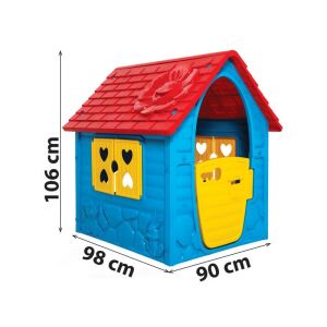 Kék műanyag játszóház piros tetővel és sárga ajtóval, Első Házam Kék Játszóház - BipiLine