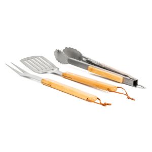 G21 3 részes grilleszköz készlet fa nyéllel: spatula, villa és fogó - G21