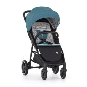 PETITE&MARS Royal3 Black Ocean Blue stroller with leaf pattern seat pad - Petite&Mars