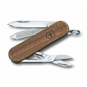 Victorinox Classic SD Wood svájci bicska fa markolattal, pengével, körömreszelővel, ollóval és csavarhúzóval - Zsebkés tok & Bicskatok