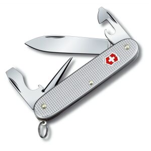 Victorinox Pioneer Soldier 0.8201.26 svájci bicska ezüst Alox markolattal, pengével, árral, konzervnyitóval és üvegnyitóval - Zsebkés tok & Bicskatok