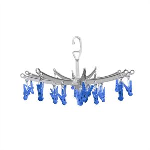 Kicsi ruhaszárító kék csipeszekkel, ideális zoknik és alsónemű szárításához - Ruhaszárító