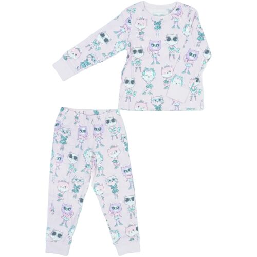 C&A Pijamale pentru Fete Roz Roz 104, Bluză cu Mâneci Lungi și Pantaloni, Imprimeu Drăguț cu Pisici