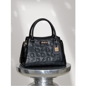 GUESS Harleston fekete bőr kézitáska dombornyomott logóval - Guess