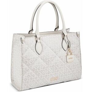 Szögletes nézet a GUESS Holden krémszínű, felső fogantyús táskáról - Guess