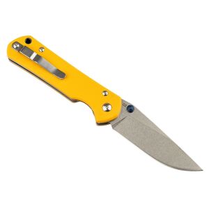 Dulotec K266 összecsukható kés sárga G10 nyéllel és D2 acél pengével, nyitott, elülső nézet - Dulotec