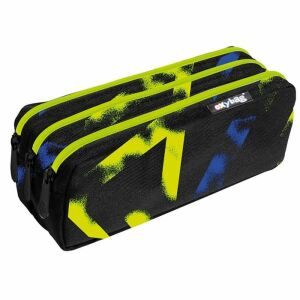 OXYBAG Line Boy 3 rekeszes tolltartó, fekete kék és zöld mintával - Oxybag