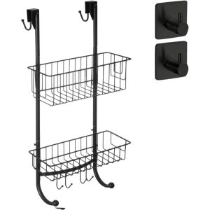 Schwarzer Badezimmer-Organizer für die Tür mit zwei Körben und Haken, zeigt das gesamte Produkt - Regal für das Bad