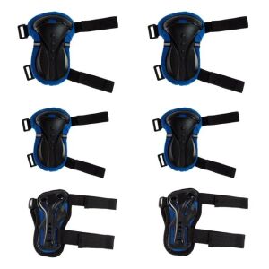 Védőfelszerelés szett térdvédővel, könyökvédővel és csuklóvédővel, 6 db állítható, fekete-kék színű.