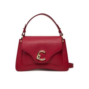 Vorderansicht einer roten Coccinelle C-ME Lederhandtasche mit Tragegriff und Schulterriemen. - Zubehör Kleidung