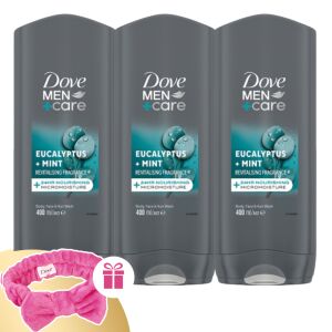 Dove Men+Care Eucalyptus & Mint Shower Gel 3x400ml with Free Headband - Bathroom