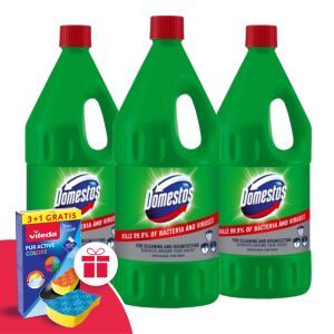 Domestos Extended Power Pine дезинфектант почистващ препарат 3x2L с подарък гъба Vileda - Продукти за общо почистване
