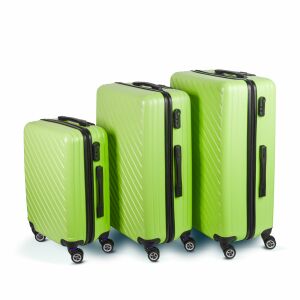 Bewello 3 részes zöld keményfalú bőrönd szett, ferde nézet - Bewello