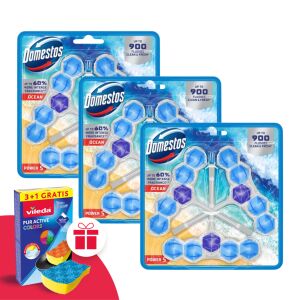 Domestos Power 5 Ocean WC блок 9 броя с подарък гъба Vileda - Почистващи продукти