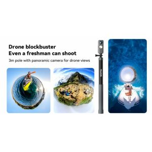 Telesin selfie stick invizibil de 3 m utilizat cu o cameră panoramică - Accesorii pentru camere de acțiune