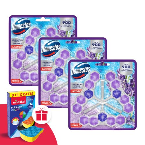 Domestos Power 5 Lavender WC blokovi (9x50g) s Vileda spužvom na poklon