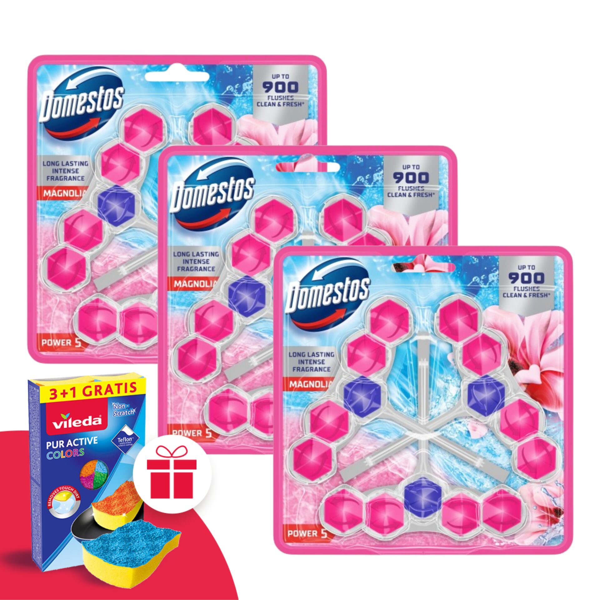 E-shop Domestos Power5 Blok na osvieženie toalety Magnolia (9x50g) + dar...