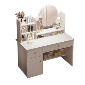 Fodym Masă de toaletă albă scandinavă cu oglindă și depozitare - Fodym