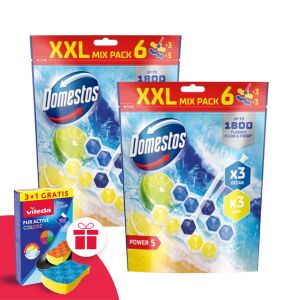 Domestos Power 5 Lime & Ocean Kostki do WC XXL Mix Pack z Gąbką Vileda w Prezencie - Środki czyszczące