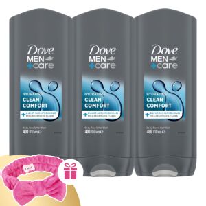 Dove Men+Care Clean Comfort Душ гел 3x400ml с Подарък Лента за коса - Баня