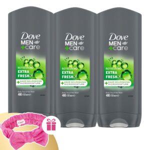 Dove Men+Care Extra Fresh Duschgel 3x400ml mit gratis rosa Stirnband - Badezimmer