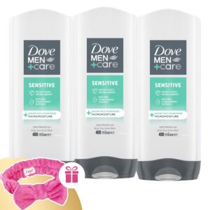Dove Men+Care Sensitive Shower Gel 3x400ml with free headband - Dove