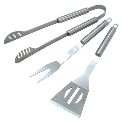 Rozsdamentes acél grillező szerszám készlet, tartalmaz spatulát, villát és fogót - Cattara