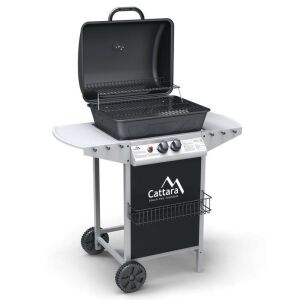 Cattara gáz grill, nyitott fedéllel, a grillrács látható, fekete és ezüst színben - Cattara