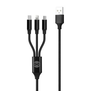 Forever USB-A - Type-C/Lightning/micro USB kábel 2A 1.2m - fekete 128804710 - Lightning kábel