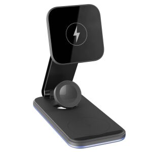 Proove Energy Fold 3 az 1-ben vezeték nélküli töltő - fekete, szögletes nézet - Proove