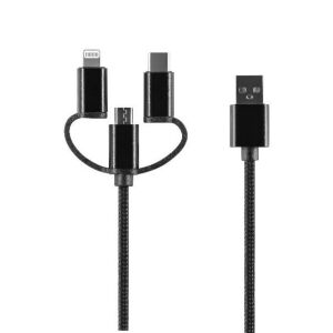 Setty USB-A - Type-C/Lightning/micro USB kábel 2A 1m - fekete 128829168 - Setty