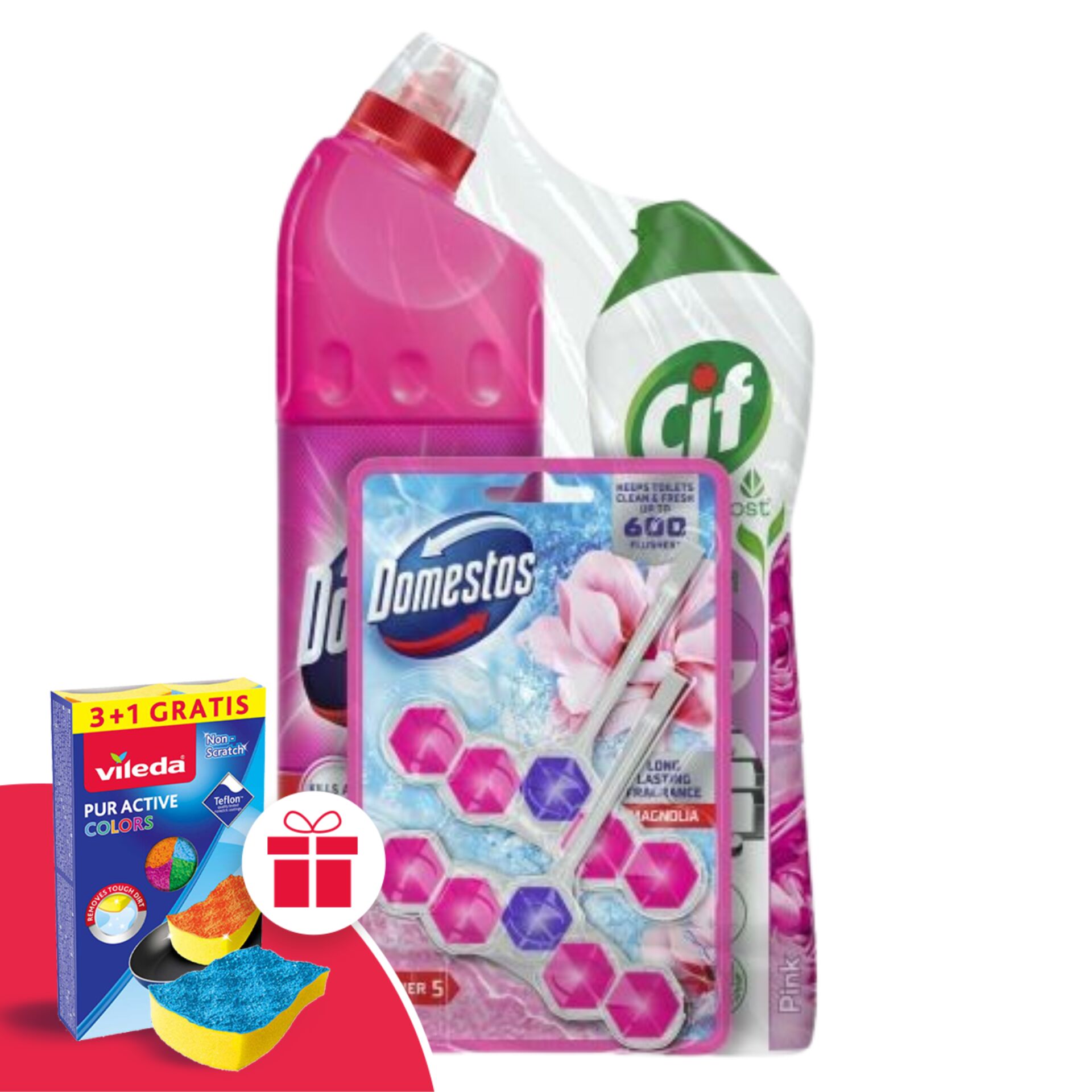 Domestos Fertőtlenítő Pink Fresh 750ml + Cif Pink Súrolókrém 500m...