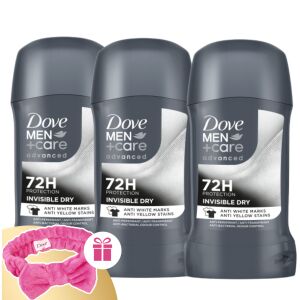 Dove Men+Care Advanced Invisible Dry Antiperspirant Stick 3-pack with pink headband gift - Dove